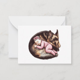 Tarjeta Pequeña Niña bebé y pastor alemán