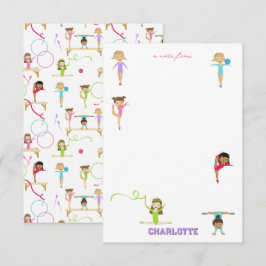 Tarjeta Pequeña Niña de gimnasia multicolor linda