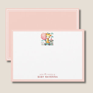 Tarjeta Pequeña Niña jirafa linda con shower de bebé de algodón de