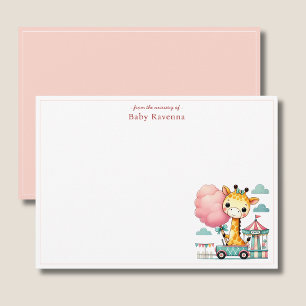 Tarjeta Pequeña Niña jirafa pastel con gracias de algodón de azúca