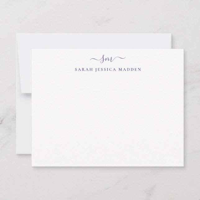 Tarjeta Pequeña Niña moderna Dos Monogramas Guión Violeta Púrpura (Anverso)