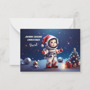 Tarjeta Pequeña Niño astronauta lindo celebrando la Navidad en el 
