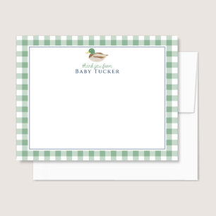 Tarjeta Pequeña Niño Pato Gracias Estación De Gingham Preppy