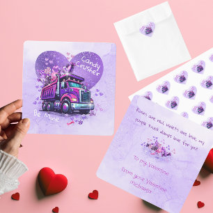 Tarjeta Pequeña Niños Adorables Camión Purpura de San Valentín y P
