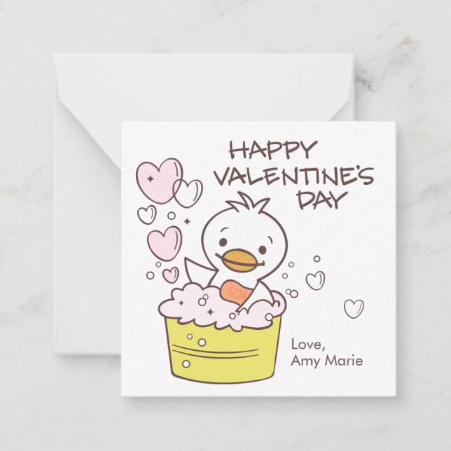 Tarjeta Pequeña Niños Classroom Duck Bubble Bath Corazones Valenti (Anverso)