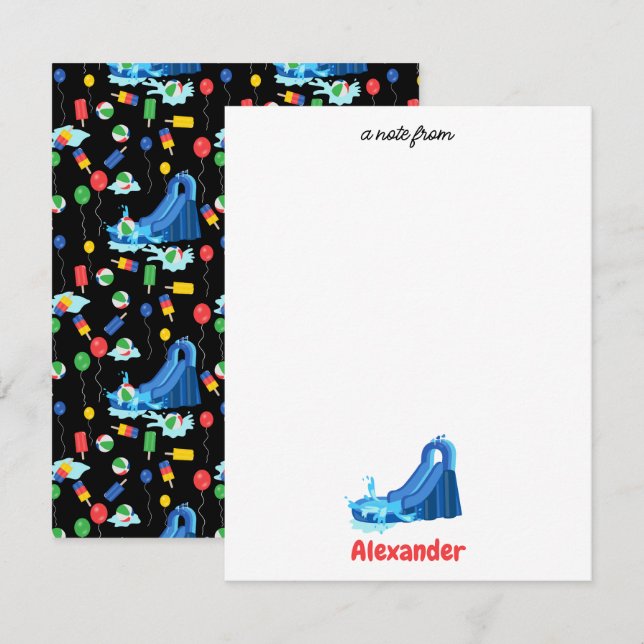 Tarjeta Pequeña Niños con tobogán acuático Día de cumpleaños de es (Anverso / Reverso)