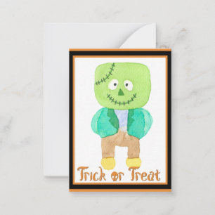 Tarjeta Pequeña Niños de Halloween Frankenstein Trick o Tratamient