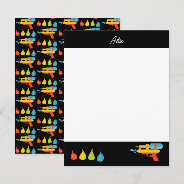 Tarjeta Pequeña Niños de verano con armas de agua y globos (Anverso / Reverso)