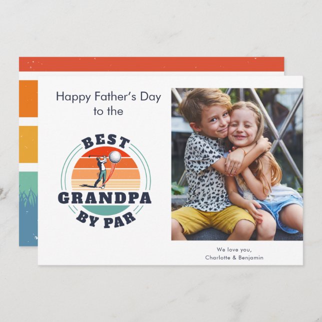 Tarjeta Pequeña Niños del Día del Padre Foto Retro Golf Dad (Anverso / Reverso)