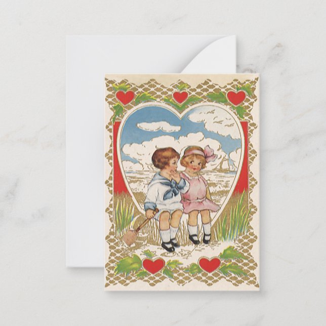 Tarjeta Pequeña Niños Día de San Valentín victorianos de época en  (Anverso)