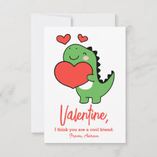 Tarjeta Pequeña Niños Dinosaurios Lindos Día de San Valentín en el