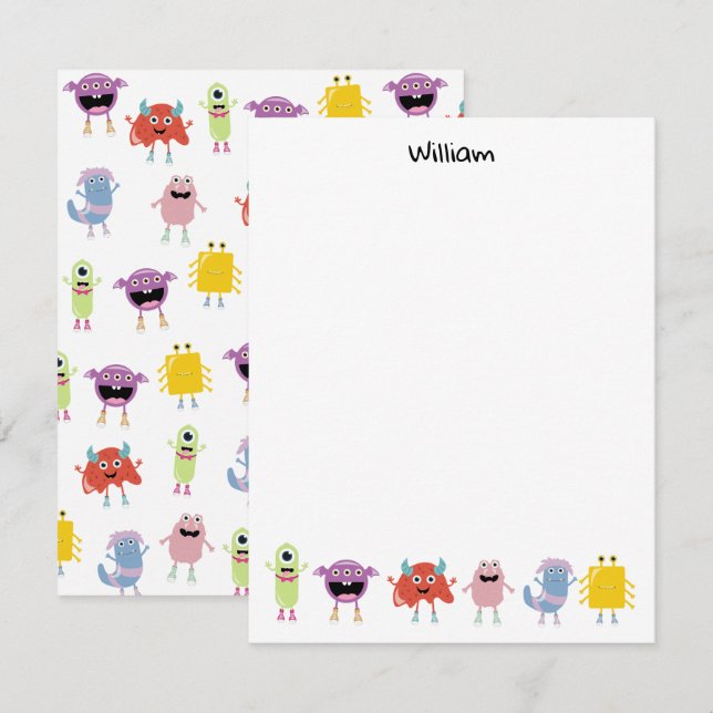 Tarjeta Pequeña Niños divertidos y coloridos monstruos (Anverso / Reverso)