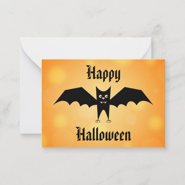 Tarjeta Pequeña Niños Feliz Halloween Lindo Murciélago Negro (Anverso)