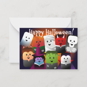 Tarjeta Pequeña Niños Feliz Halloween Monstruos de Dibujos Animado