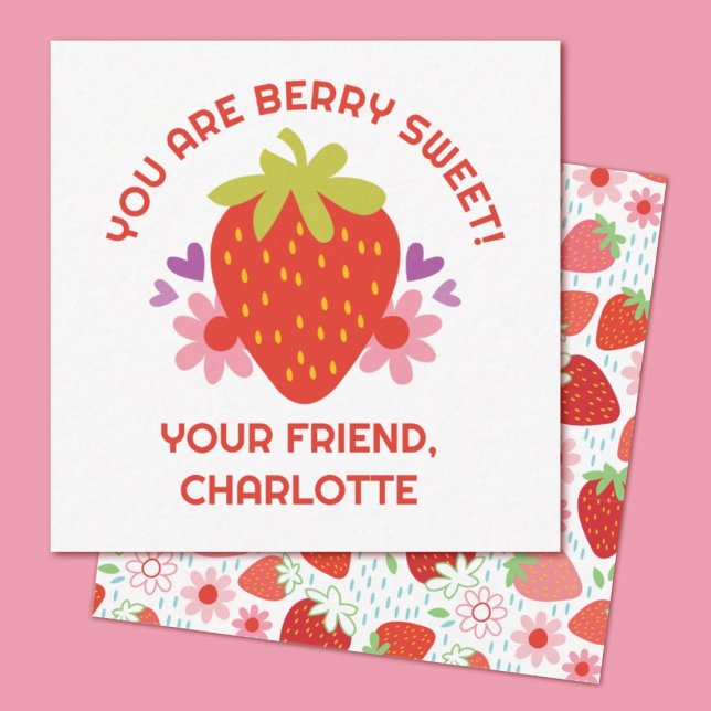 Tarjeta Pequeña Niños Fresa Dulce San Valentín (A cute Strawberry, berry sweet mini valentine card. Great for a school classroom exchange.)