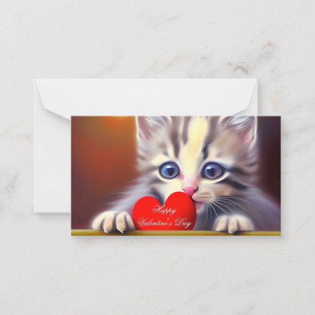 Tarjeta Pequeña Niños gatitos y de corazón (Anverso)