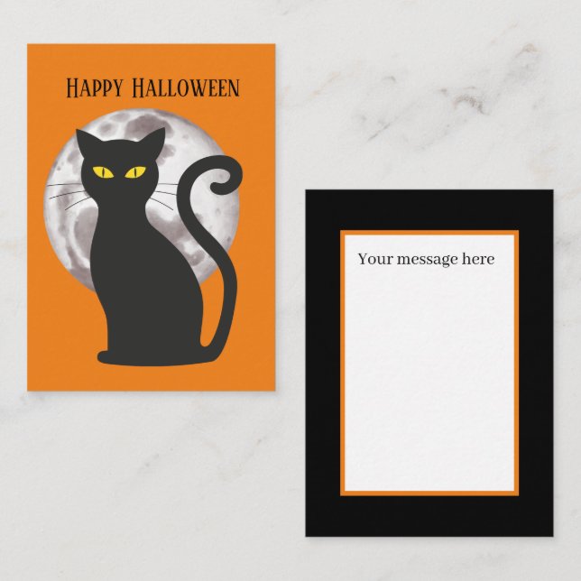 Tarjeta Pequeña niños lindos gato negro de Halloween agregar mensa (Anverso / Reverso)