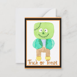 Tarjeta Pequeña Niños Lindos Halloween Frankenstein Truco o Tratam