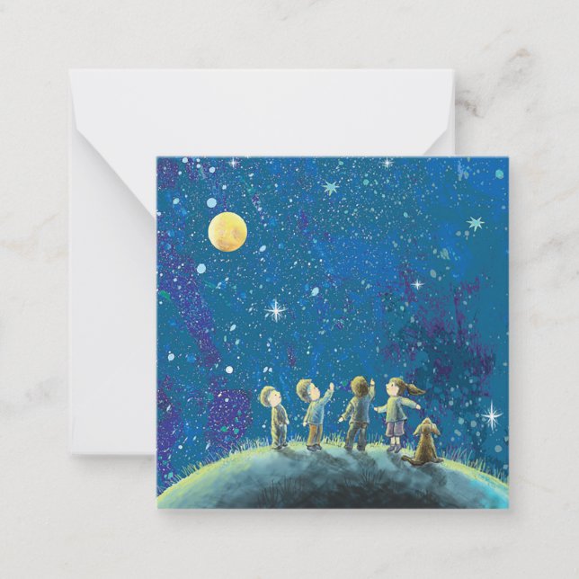 Tarjeta Pequeña Niños mirando el cielo nocturno  (Anverso)