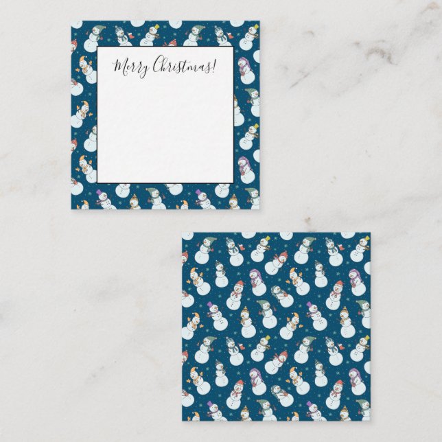 Tarjeta Pequeña Niños Navidad Muñeco de Nieve Lindo con Sombreros (Anverso / Reverso)