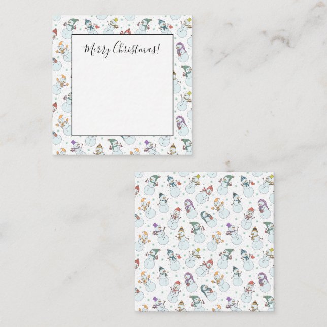 Tarjeta Pequeña Niños Navidad Muñeco de Nieve Lindo en Sombreros (Anverso / Reverso)