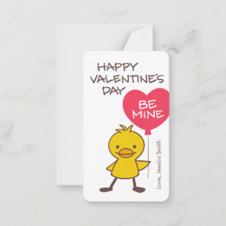 Tarjeta Pequeña Niños Patito BE MINE Globo Aula San Valentín