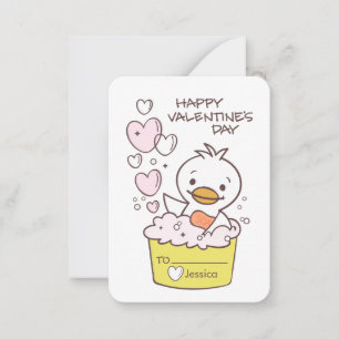 Tarjeta Pequeña Niños Pato Burbujas de Baño Corazones San Valentín
