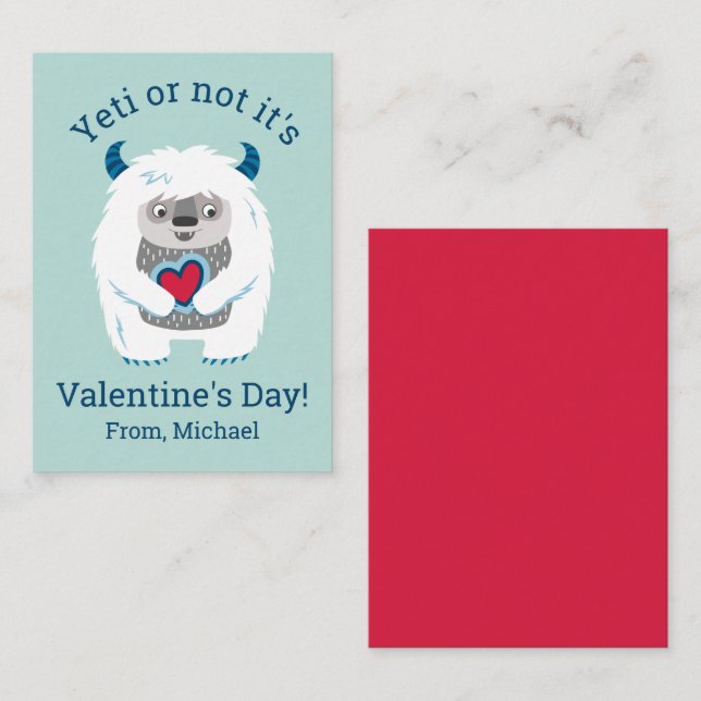Tarjeta Pequeña Niños Valentine Yeti (Anverso / Reverso)