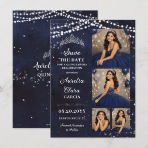 Tarjeta Pequeña Noche estrellada azul marino Quinceañera Foto Guar