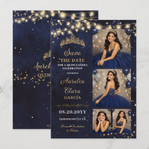 Tarjeta Pequeña Noche estrellada azul marino Quinceañera Foto Guar