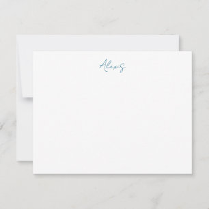 Tarjeta Pequeña Nombre Caligrafía Script Sencillo Simple Blanco Az