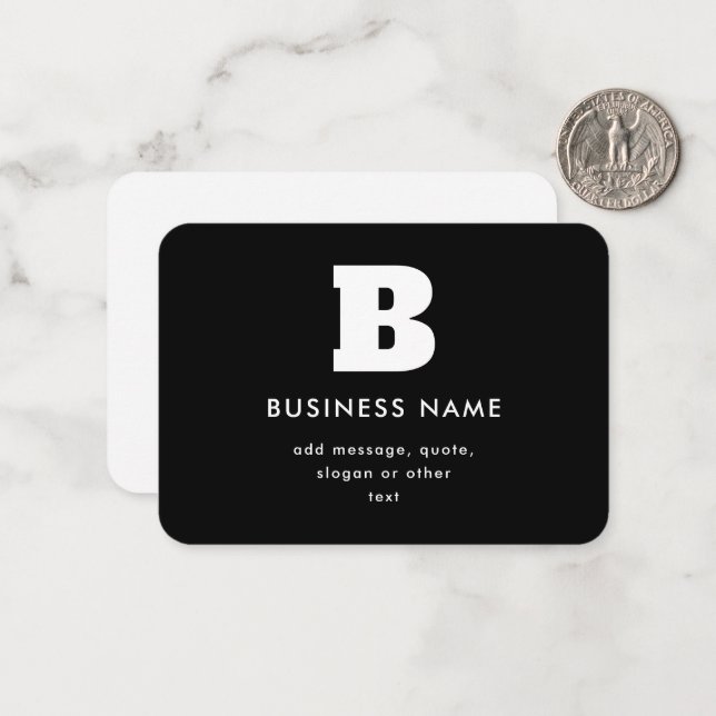 Tarjeta Pequeña Nombre comercial editable y eslogan | Blanco y neg (Anverso/Reverso In Situ)