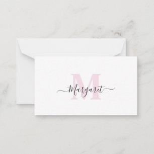 Tarjeta Pequeña Nombre con Letra manuscrita Monograma Rosa Rubor