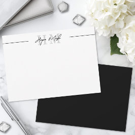 Tarjeta Pequeña Nombre con monograma de letra script en blanco y n