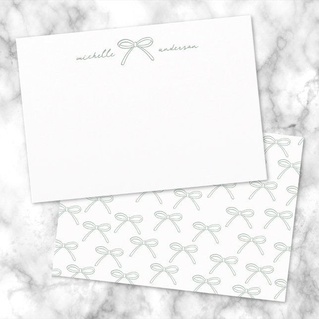 Tarjeta Pequeña Nombre de arco verde personalizado (Personalized Green Bow Name Note Card)