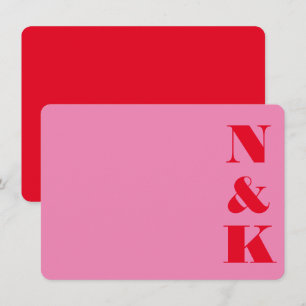 Tarjeta Pequeña Nombre de Boda rosa y rojo negrita minimalista