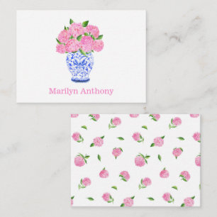 Tarjeta Pequeña Nombre de Chinoiserie color rosado Hydrangea