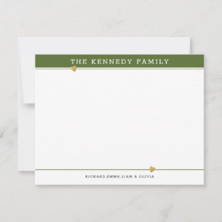 Tarjeta Pequeña Nombre de familia elegante Corazón de oro Verde ol