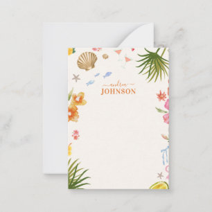Tarjeta Pequeña Nombre de flores y conchas trópicas de la mano de