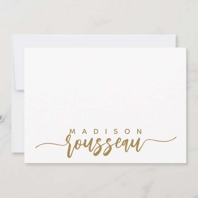 Tarjeta Pequeña Nombre de guión de oro moderno blanco personalizad (Anverso)