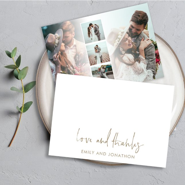 Tarjeta Pequeña Nombre de guión dorado 5 Fotos Boda Amor Gracias (Subido por el creador)