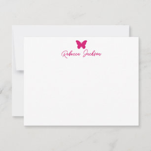 Tarjeta Pequeña Nombre de guion elegante femenino Mariposa rosa ma