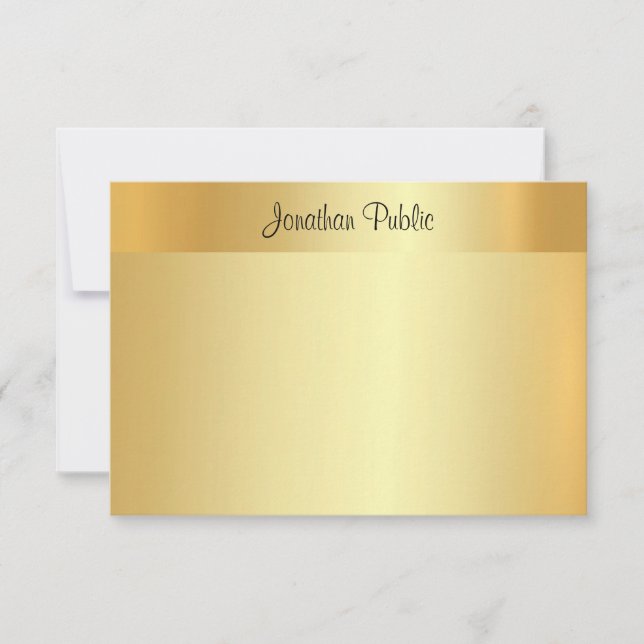 Tarjeta Pequeña Nombre de guión manuscrito Elegante Faux Gold Temp (Anverso)