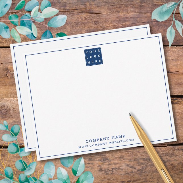 Tarjeta Pequeña Nombre de la compañía azul de la Marina con logoti (Custom Business Logo Navy Blue Company Name Note Card | Match border and company name to brand color)