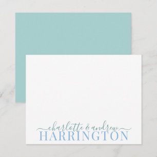 Tarjeta Pequeña Nombre De La Pareja Boda Monograma Pastel Azul Y V