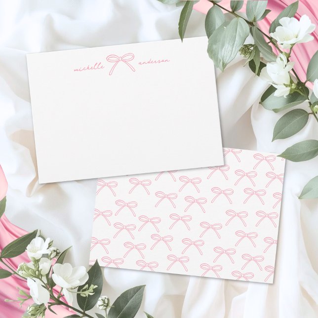Tarjeta Pequeña Nombre de Lazo Rosa Sonrojo (Blush Pink Bow Name Note Card)
