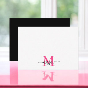 Tarjeta Pequeña Nombre de monograma de escritura minimalista negro