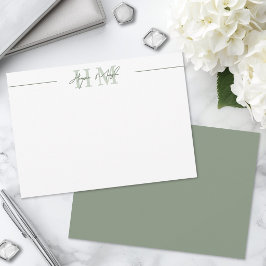 Tarjeta Pequeña Nombre de monograma de letra script verde salvia