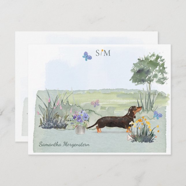 Tarjeta Pequeña Nombre de monograma de mariposa de perro Dachshund (Anverso / Reverso)