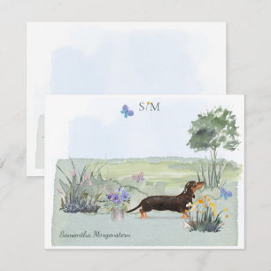 Tarjeta Pequeña Nombre de monograma de mariposa de perro Dachshund